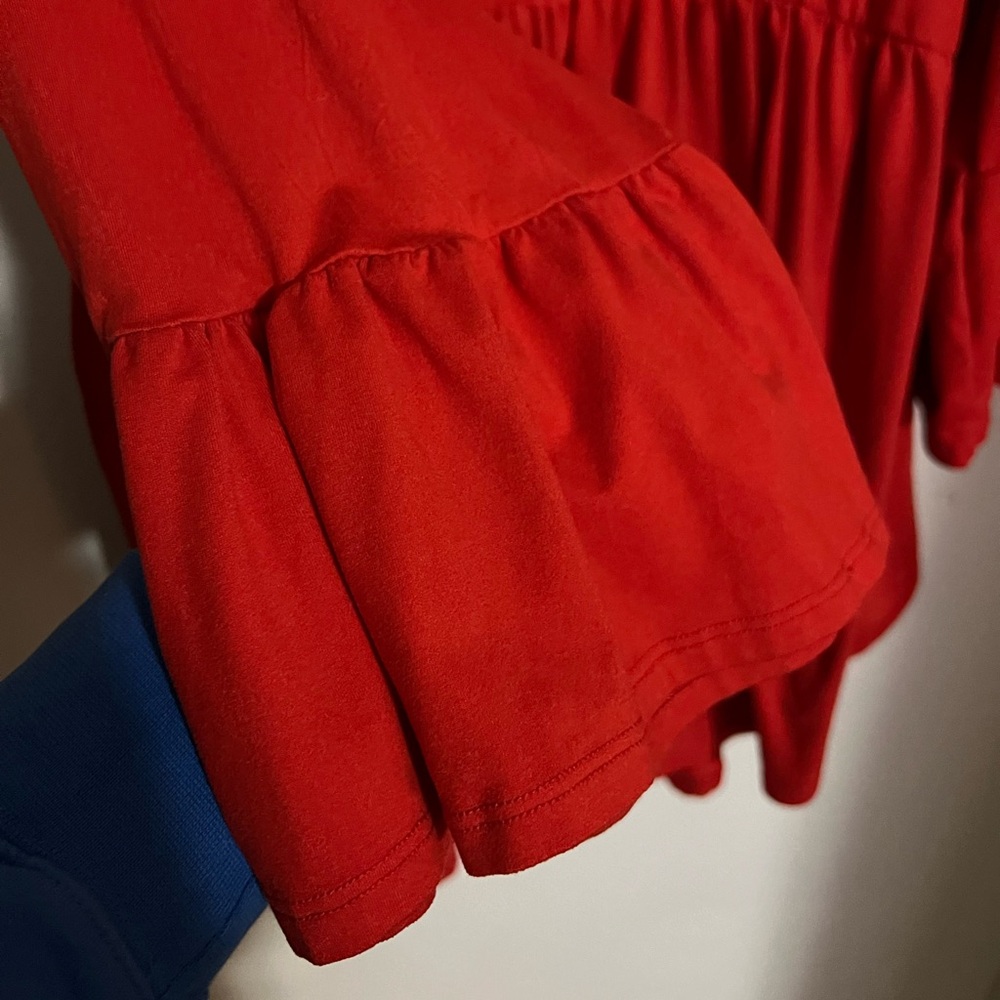 REBORN‎ J Classic Peplum Babydoll Blouse with Bell Sleeves Red Women's Size 2XL - Picture 2 of 5